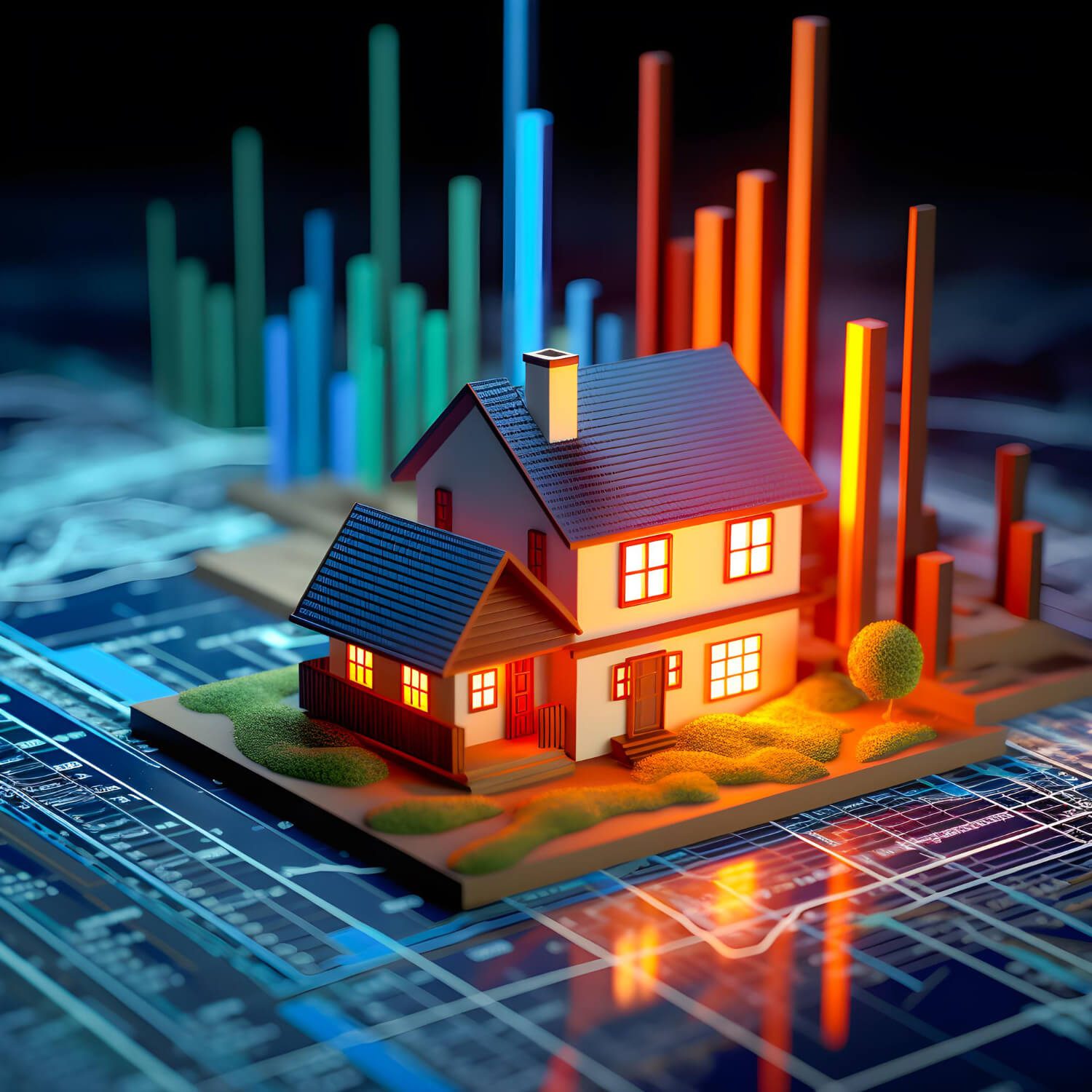 lit up house with city background 1